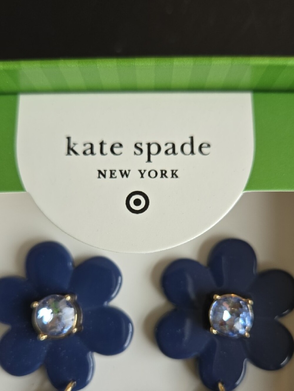 kate spade navy double flower drop earrings with crystal centers - Picture 2 of 7